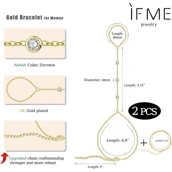 Hand Chain Bracelet Ring Hand Chain 2 PCS 14K Dainty Finger Jewelry - Picture 6 of 9